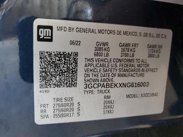 VIN 3GCPABEKXNG616003 2022 CHEVROLET ALL MODELS no.12