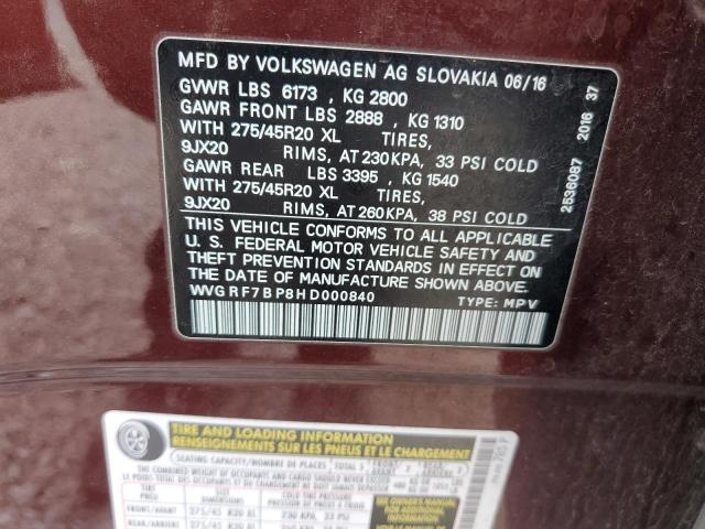 2017 VOLKSWAGEN TOUAREG WO WVGRF7BP8HD000840