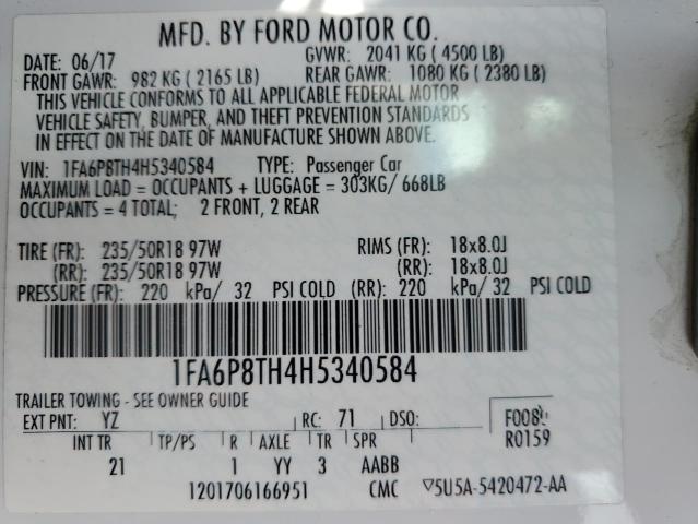 2017 FORD MUSTANG - 1FA6P8TH4H5340584
