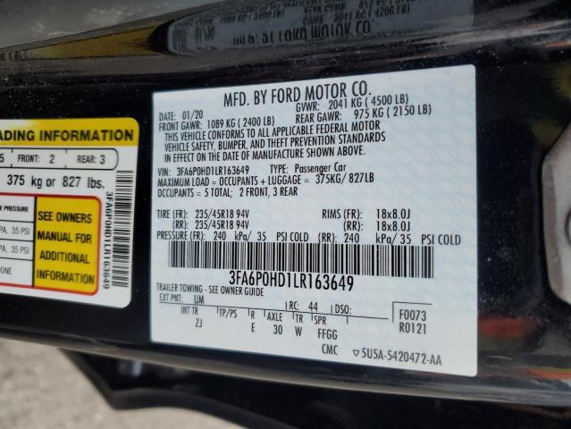 VIN 3FA6P0HD1LR163649 2020 Ford Fusion, SE no.12