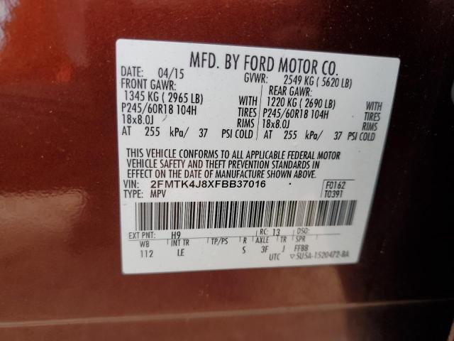 VIN 2FMTK4J8XFBB37016 2015 Ford Edge, Sel no.14