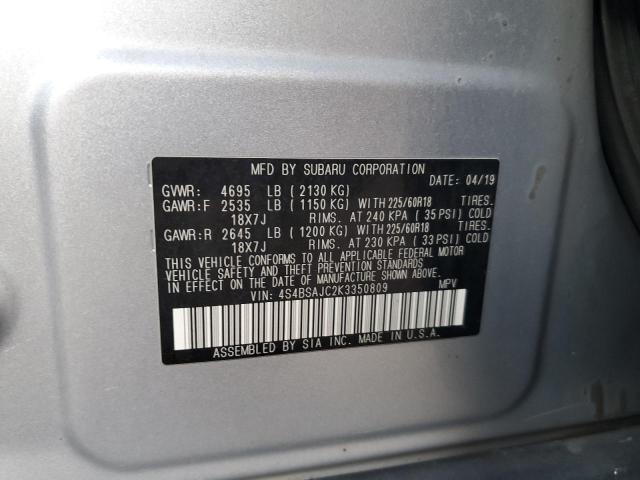 VIN 4S4BSAJC2K3350809 2019 Subaru Outback, 2.5I Lim... no.13