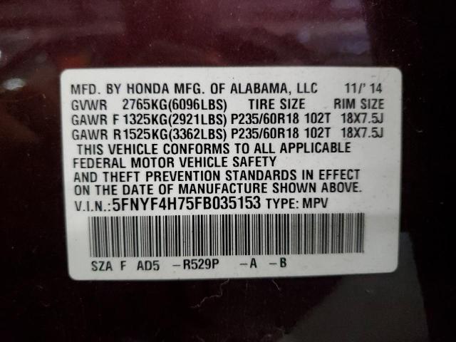 VIN 5FNYF4H75FB035153 2015 Honda Pilot, Exln no.13