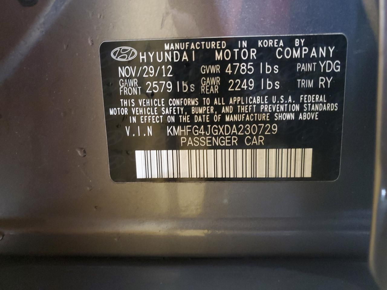 Lot #3009154328 2013 HYUNDAI AZERA