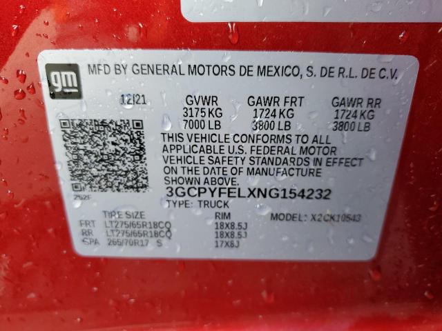 2022 CHEVROLET SILVERADO - 3GCPYFELXNG154232