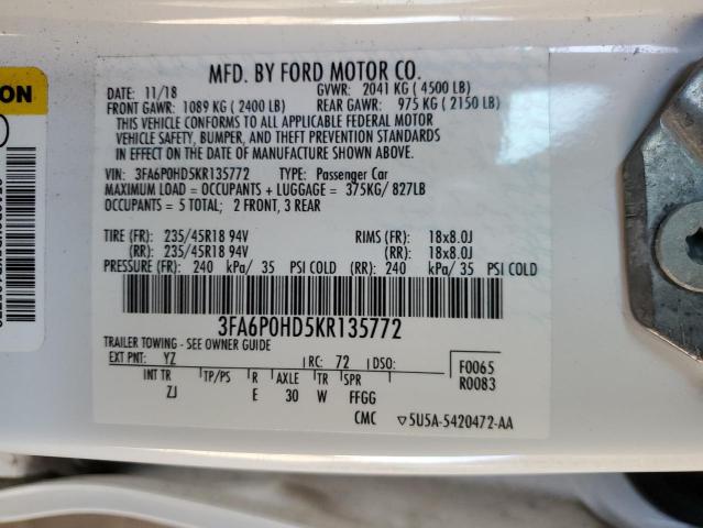 VIN 3FA6P0HD5KR135772 2019 FORD FUSION no.12