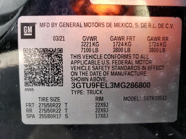 2021 GMC SIERRA K15 - 3GTU9FEL3MG286800