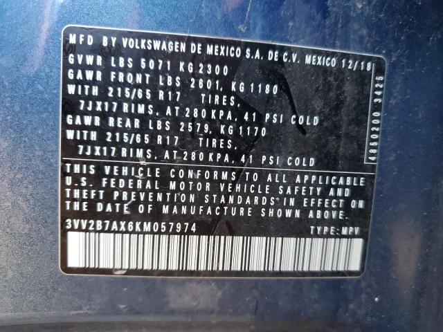 2019 VOLKSWAGEN TIGUAN SE - 3VV2B7AX6KM057974