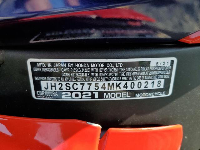 2021 HONDA CBR1000 RA JH2SC7754MK400218