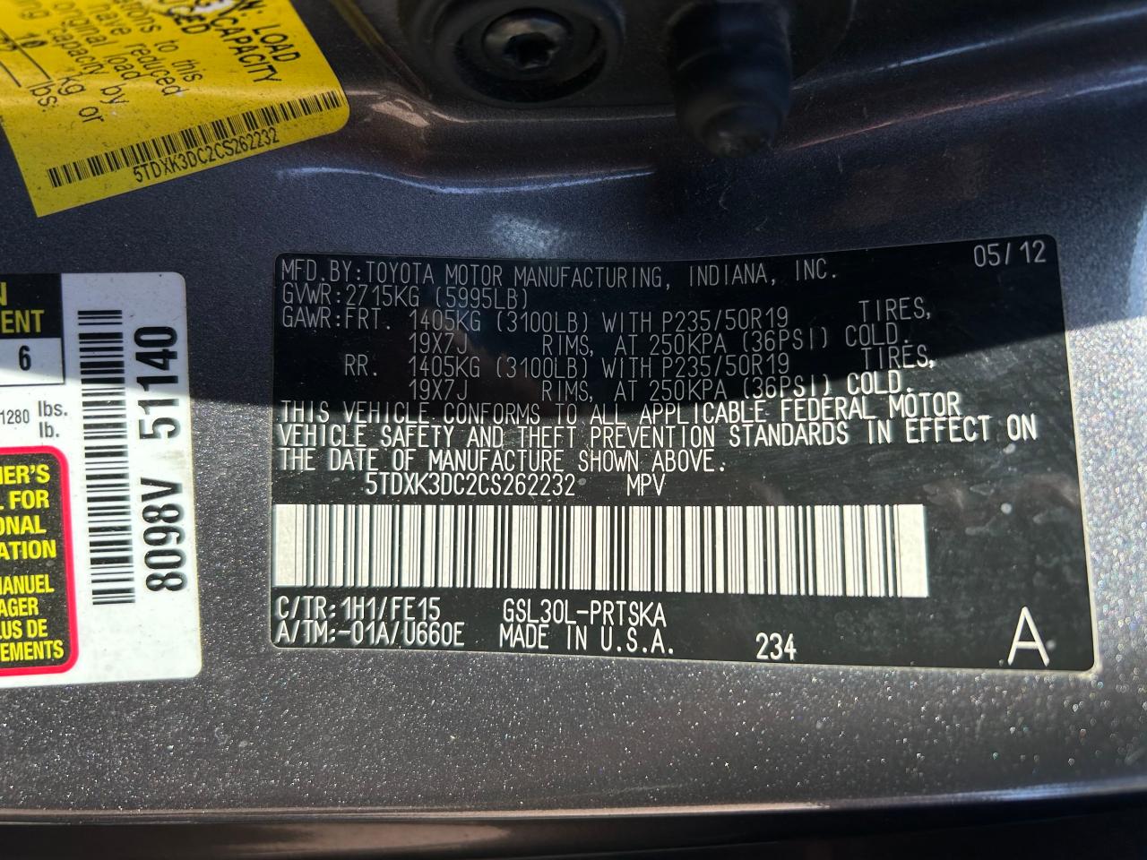 Lot #2945166719 2012 TOYOTA SIENNA SPO