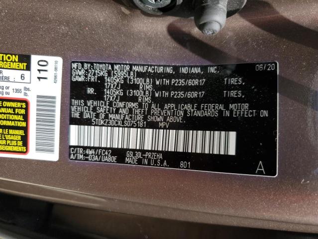 VIN 5TDKZ3DCXLS075181 2020 Toyota Sienna, LE no.12