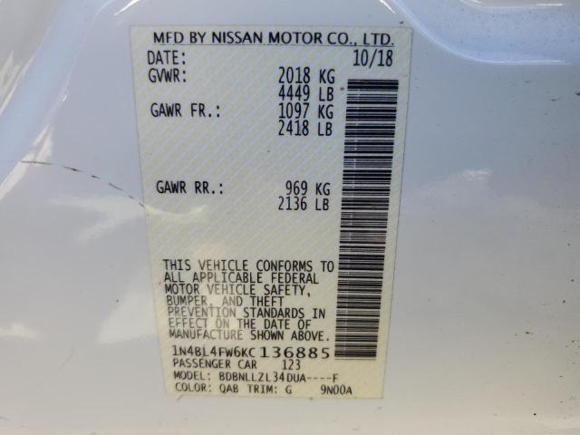 2019 NISSAN ALTIMA PLA - 1N4BL4FW6KC136885