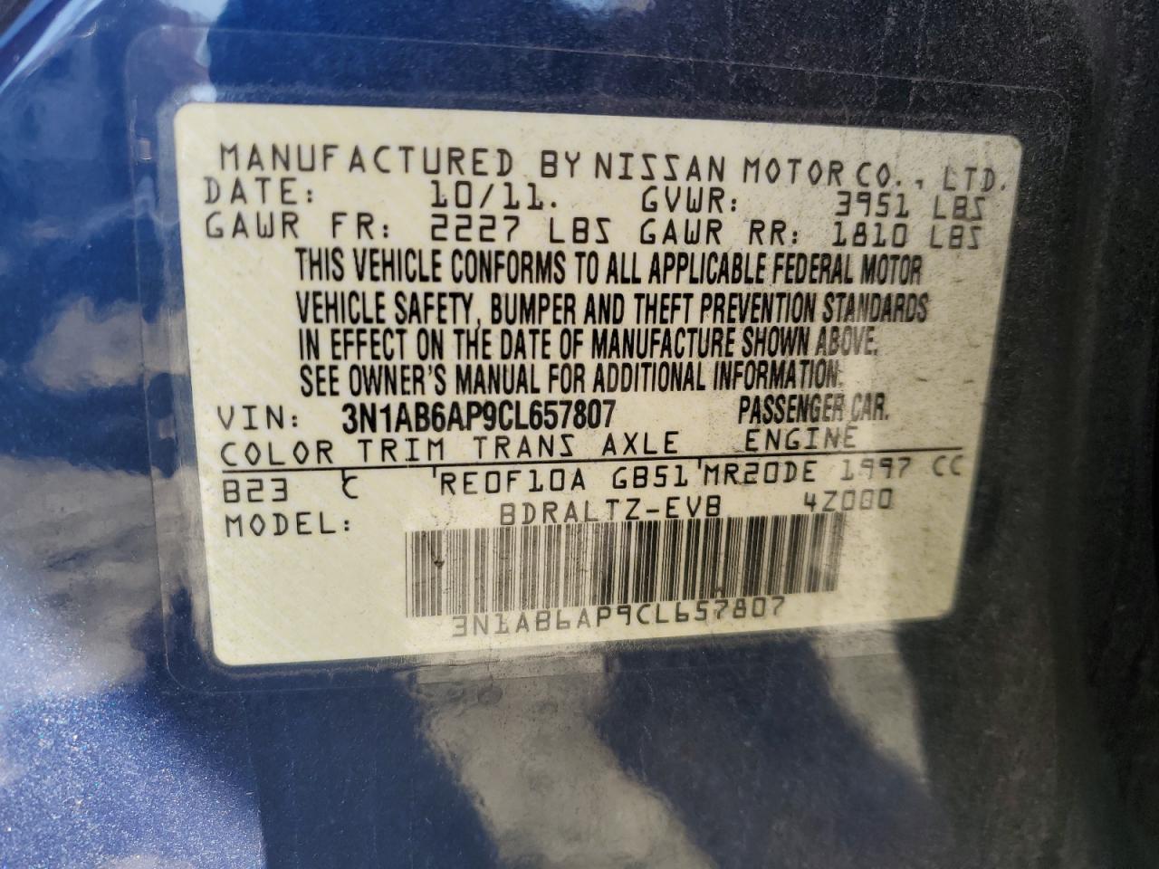 Lot #3023337258 2012 NISSAN SENTRA 2.0