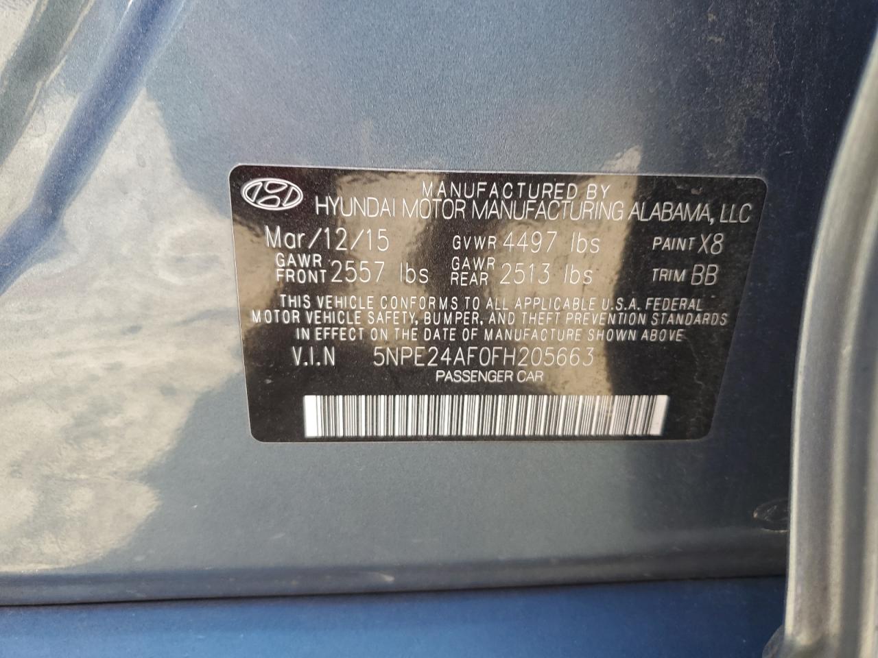 Lot #2972318548 2015 HYUNDAI SONATA SE