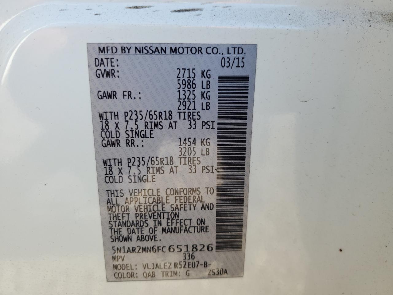 Lot #2907068138 2015 NISSAN PATHFINDER