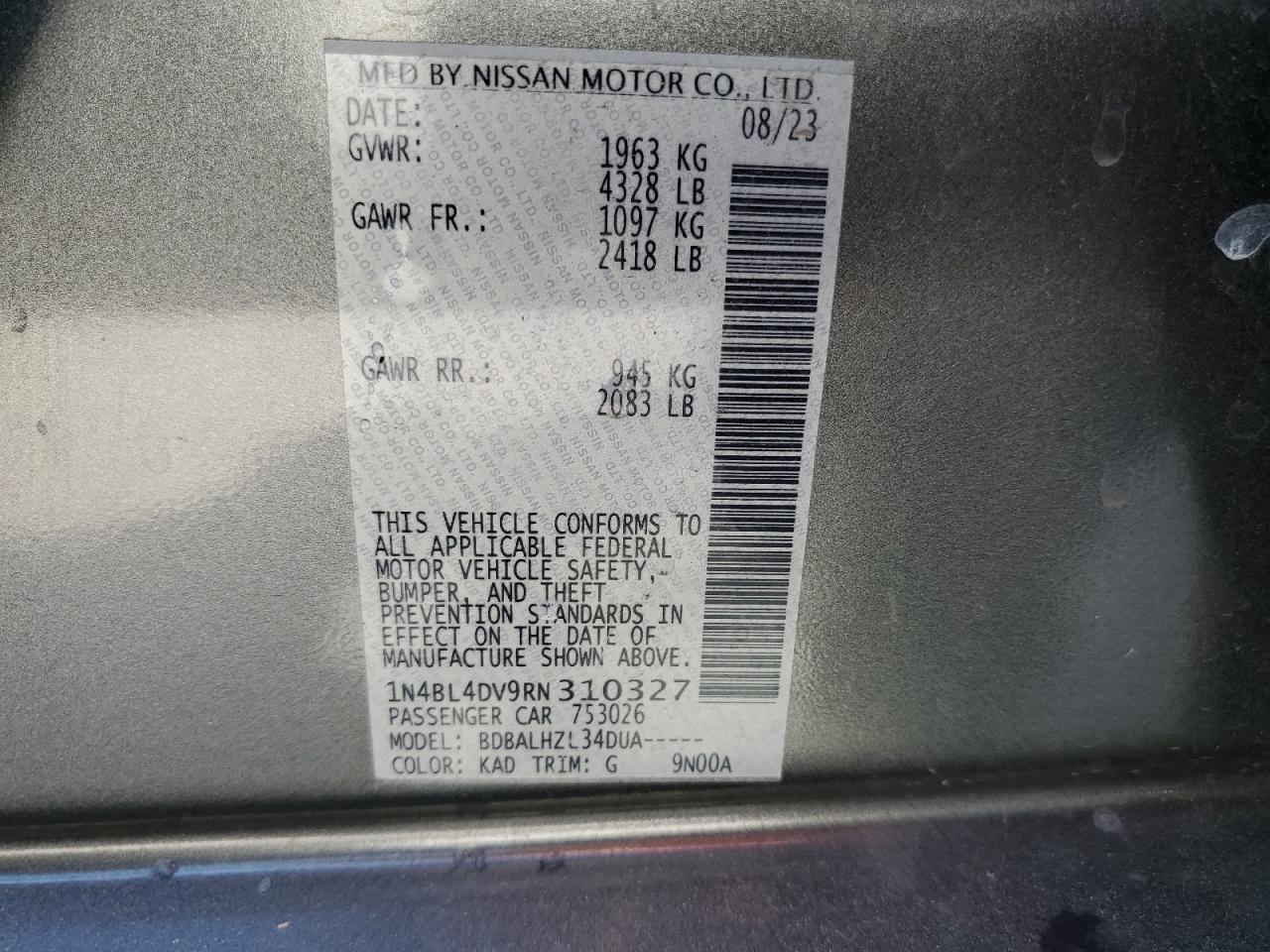 Lot #2920706403 2024 NISSAN ALTIMA SV