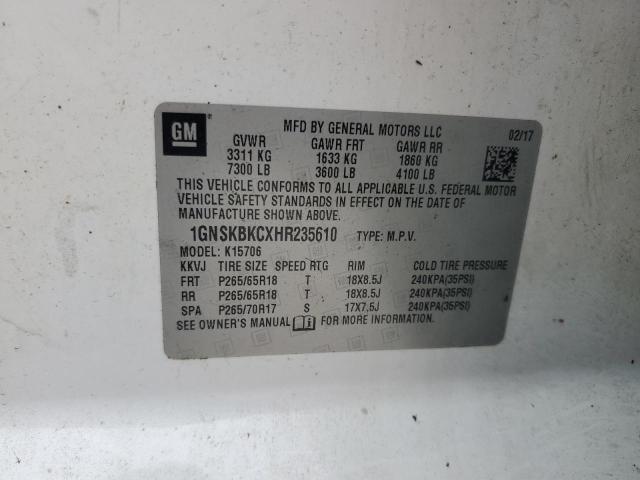 1GNSKBKCXHR235610 2017 CHEVROLET TAHOE