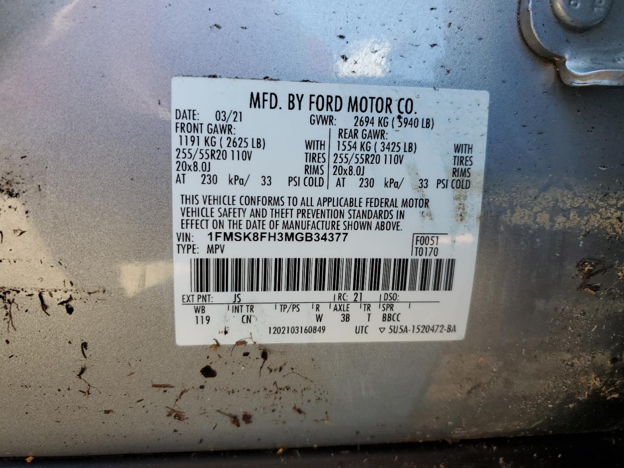 Lot #2977084039 2021 FORD EXPLORER L