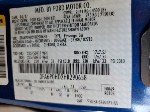 VIN 3FA6P0HD2HR290658 2017 Ford Fusion, SE no.12