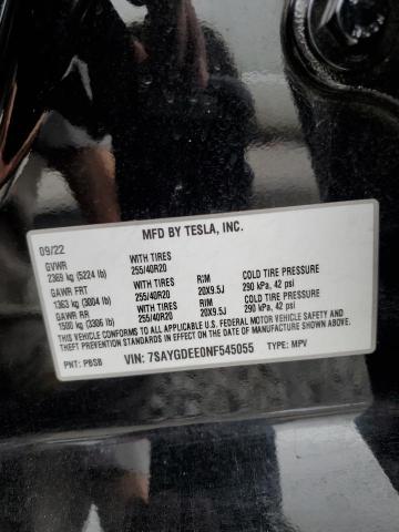 2022 TESLA MODEL Y - 7SAYGDEE0NF545055