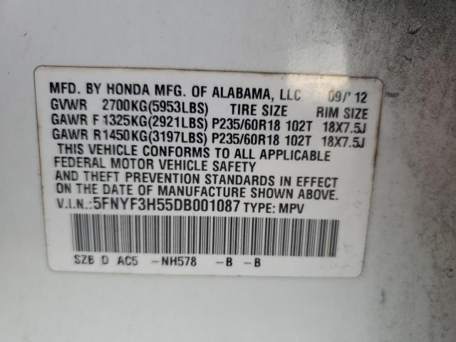 VIN 5FNYF3H55DB001087 2013 Honda Pilot, Exl no.13