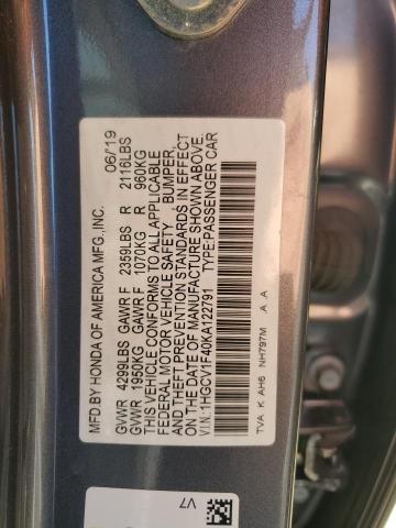 VIN 1HGCV1F40KA122791 2019 Honda Accord, EX no.12