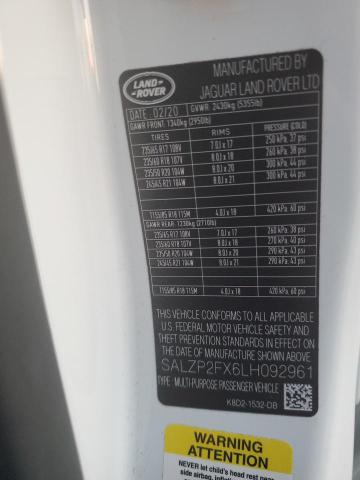 2020 LAND ROVER RANGE ROVE - SALZP2FX6LH092961