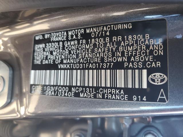 2015 TOYOTA YARIS VNKKTUD31FA017377