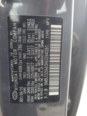 2017 HYUNDAI TUCSON LIM - KM8J33A43HU394091