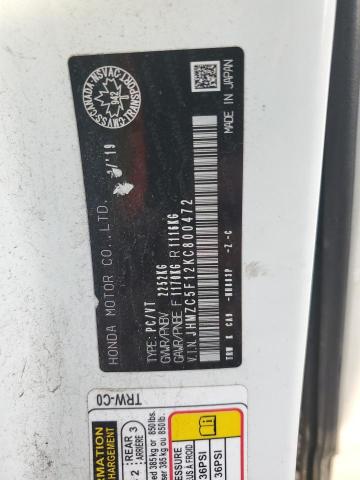 2019 HONDA CLARITY JHMZC5F12KC800472