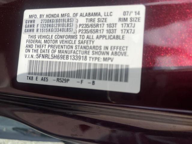 VIN 5FNRL5H69EB133918 2014 Honda Odyssey, Exl no.10