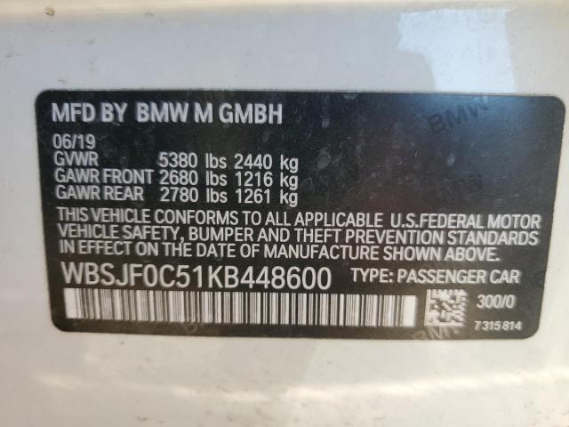 VIN WBSJF0C51KB448600 2019 BMW M5 no.12