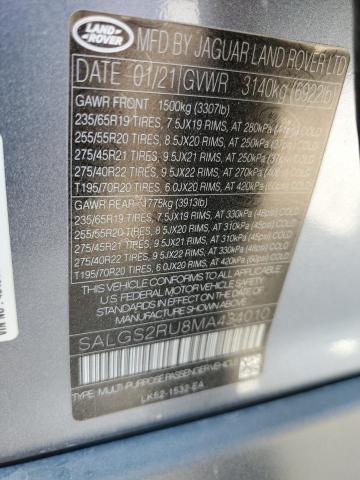 2021 LAND ROVER RANGE ROVE - SALGS2RU8MA434010