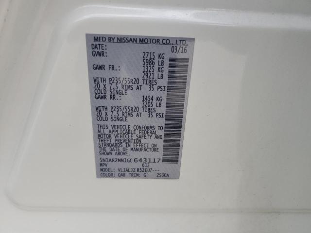 2016 NISSAN PATHFINDER - 5N1AR2MN1GC643117