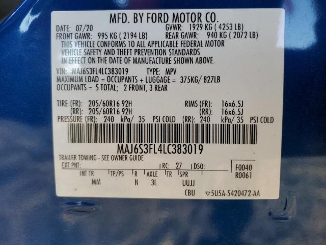 VIN MAJ6S3FL4LC383019 2020 FORD ECOSPORT no.12