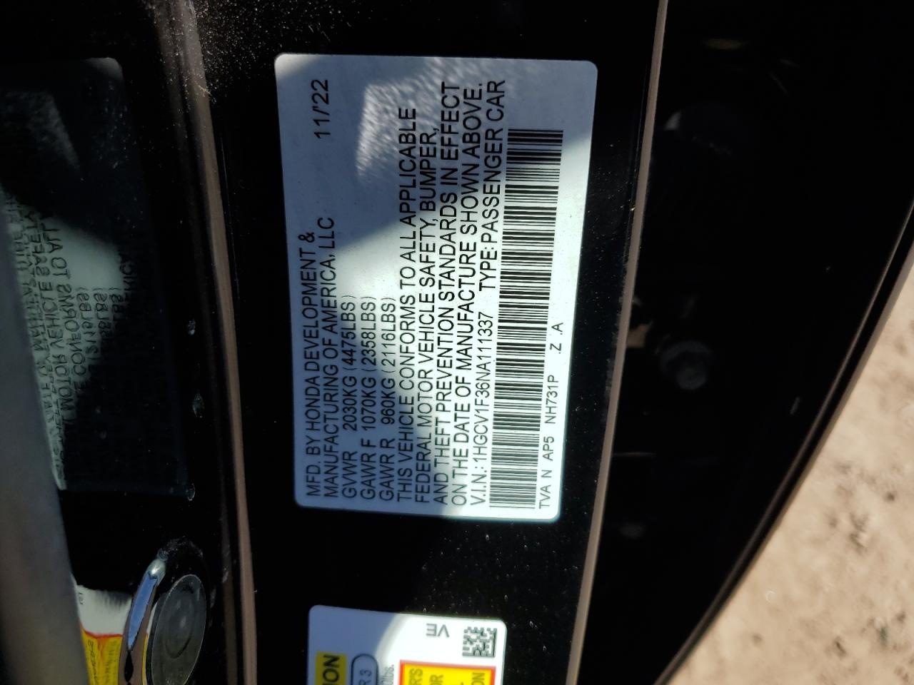 Lot #2994168253 2022 HONDA ACCORD SPO