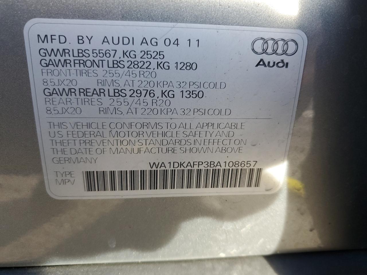 Lot #2940969548 2011 AUDI Q5 PREMIUM