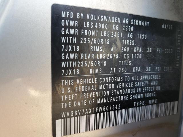 2015 VOLKSWAGEN TIGUAN S - WVGBV7AX1FW607542