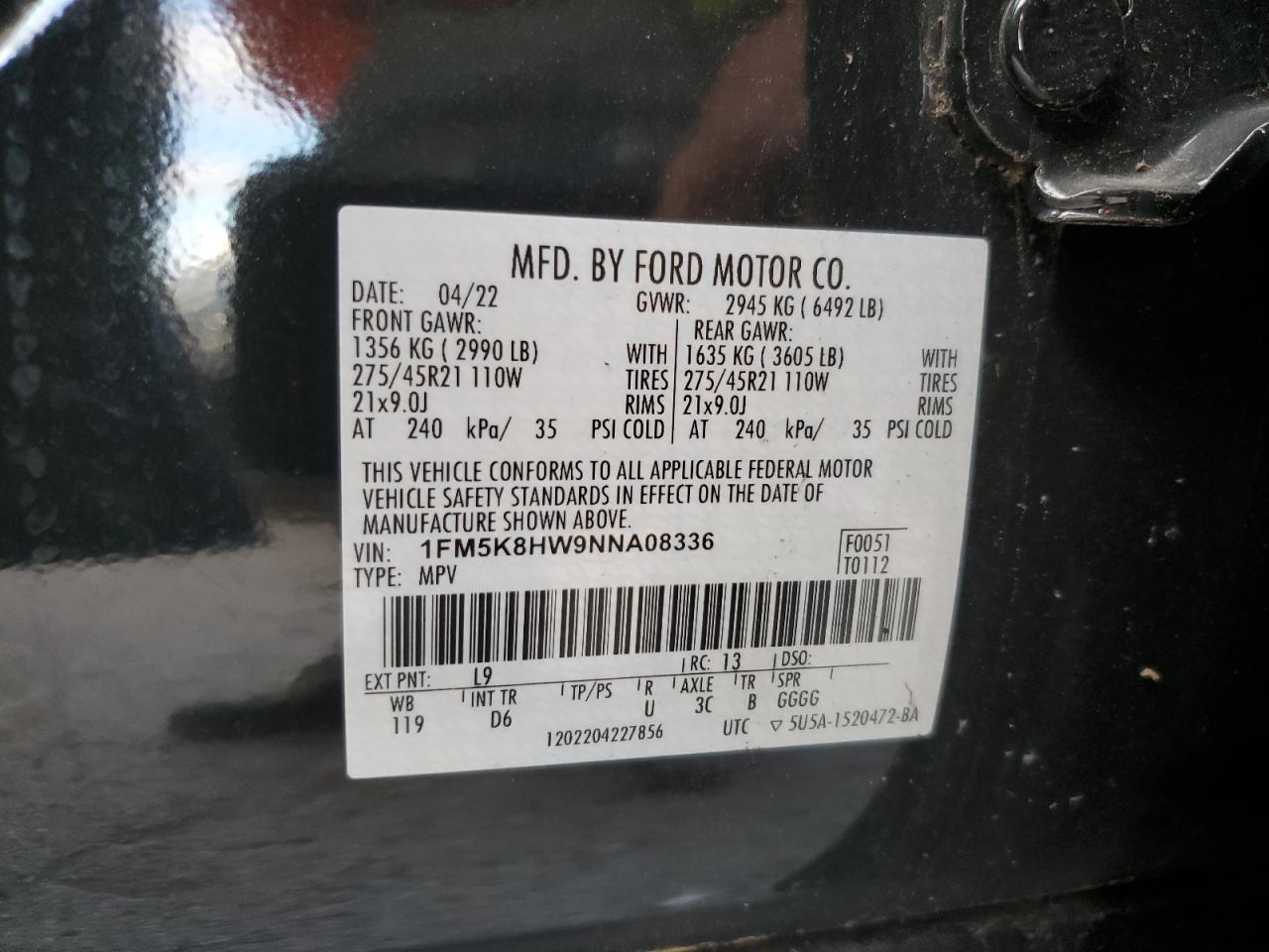 Lot #2878847734 2022 FORD EXPLORER P