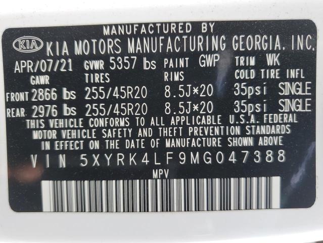 VIN 5XYRK4LF9MG047388 2021 KIA SORENTO no.14