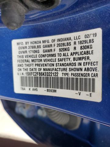 2019 HONDA CIVIC SPOR - 19XFC2F86KE022122