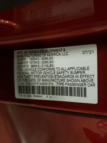 2021 HONDA ACCORD EXL - 1HGCV1F51MA091319