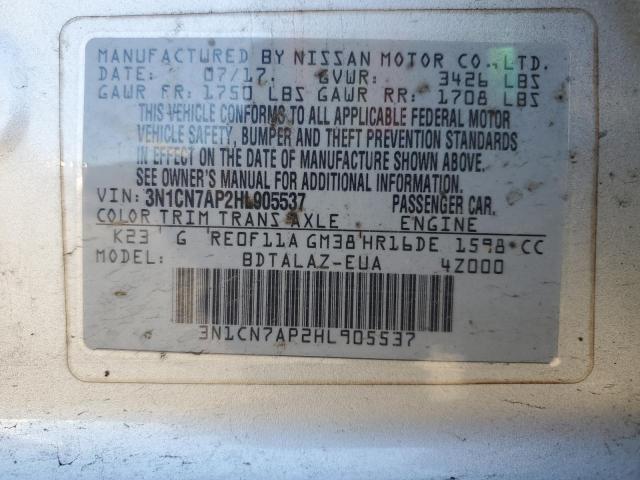 2017 NISSAN VERSA S - 3N1CN7AP2HL905537
