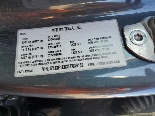 VIN 5YJ3E1EBXLF639152 2020 Tesla MODEL 3 no.12