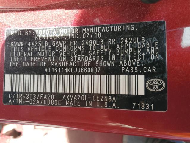 2018 TOYOTA CAMRY L - 4T1B11HK0JU660837