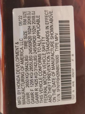 2022 HONDA PILOT SE 5FNYF6H26NB076065
