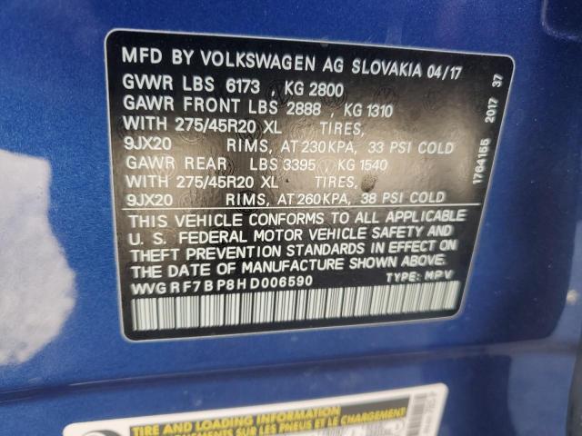 2017 VOLKSWAGEN TOUAREG WO WVGRF7BP8HD006590