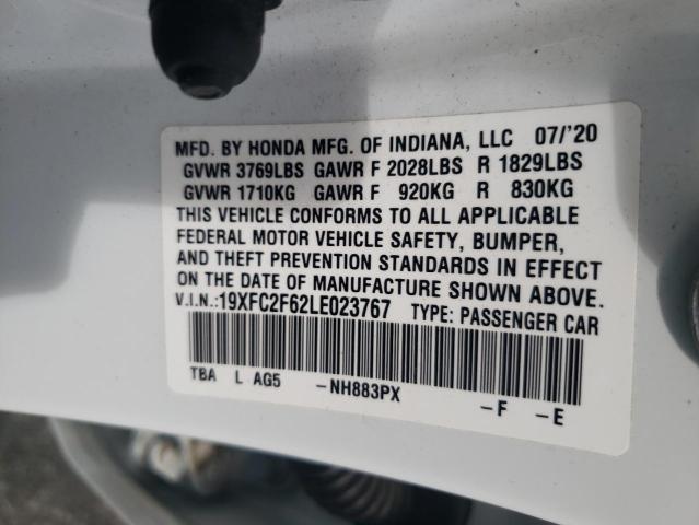 VIN 19XFC2F62LE023767 2020 Honda Civic, LX no.12