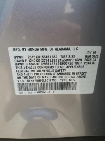 2020 HONDA PILOT TOUR - 5FNYF5H66LB012750