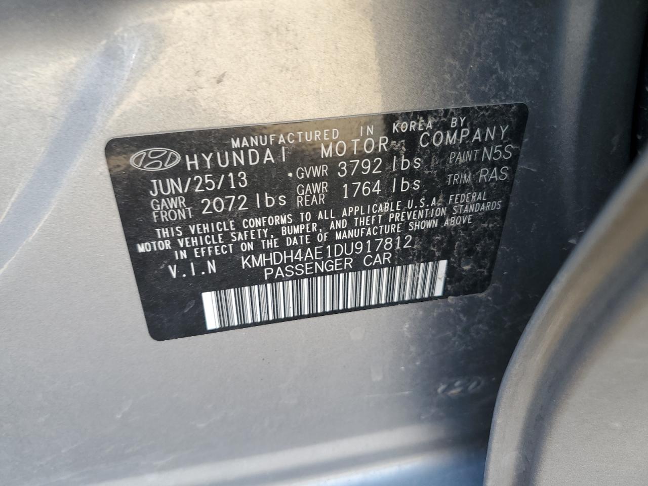 Lot #2991456862 2013 HYUNDAI ELANTRA GL